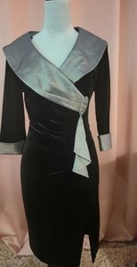 Petite Alex Evenings Black/Silver Dress Size 8